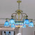 31.5"/37.5" Wide Cone Stained Glass Pendant Chandelier Baroque Style 8/11 Lights White/Blue Suspension Lighting Blue 31.5" Clearhalo 'Ceiling Lights' 'Chandeliers' 'Industrial' 'Middle Century Chandeliers' 'Tiffany Chandeliers' 'Tiffany close to ceiling' 'Tiffany' Lighting' 293319