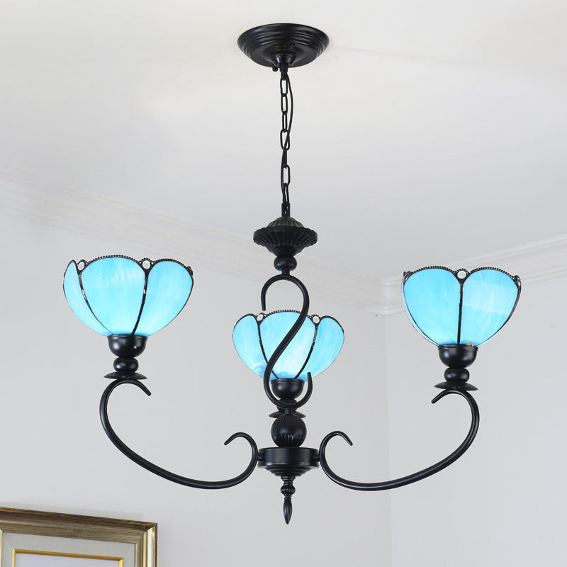 Scalloped Chandelier 3/5/6/8 Lights Blue/Blue and Clear Glass Baroque Pendant Lamp for Dining Room Clearhalo 'Ceiling Lights' 'Chandeliers' 'Close To Ceiling Lights' 'Industrial' 'Middle Century Chandeliers' 'Tiffany Chandeliers' 'Tiffany close to ceiling' 'Tiffany' Lighting' 293327