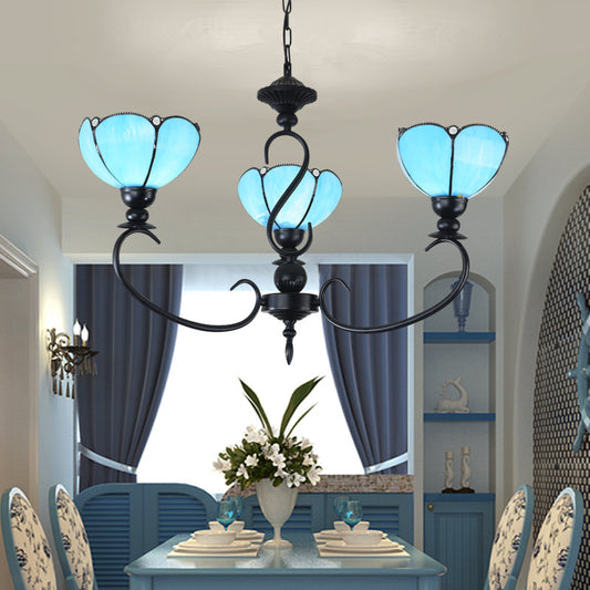 Scalloped Chandelier 3/5/6/8 Lights Blue/Blue and Clear Glass Baroque Pendant Lamp for Dining Room Clearhalo 'Ceiling Lights' 'Chandeliers' 'Close To Ceiling Lights' 'Industrial' 'Middle Century Chandeliers' 'Tiffany Chandeliers' 'Tiffany close to ceiling' 'Tiffany' Lighting' 293328