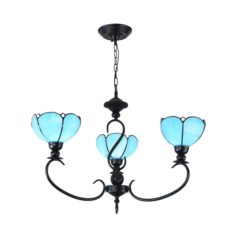 Scalloped Chandelier 3/5/6/8 Lights Blue/Blue and Clear Glass Baroque Pendant Lamp for Dining Room Clearhalo 'Ceiling Lights' 'Chandeliers' 'Close To Ceiling Lights' 'Industrial' 'Middle Century Chandeliers' 'Tiffany Chandeliers' 'Tiffany close to ceiling' 'Tiffany' Lighting' 293329