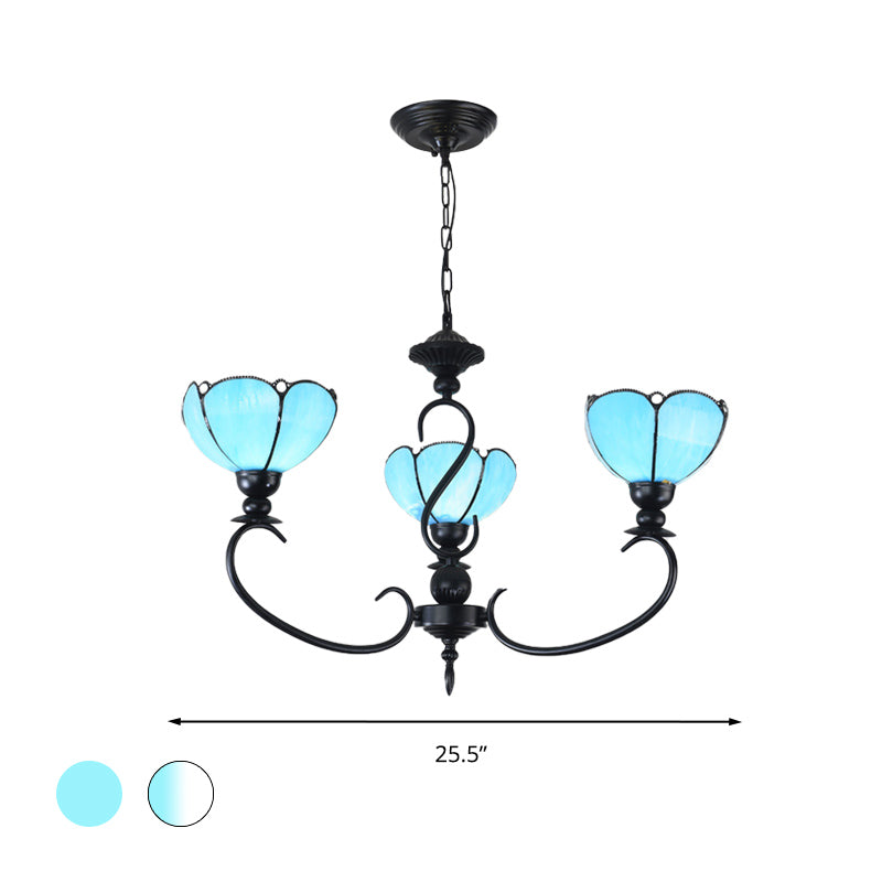 Scalloped Chandelier 3/5/6/8 Lights Blue/Blue and Clear Glass Baroque Pendant Lamp for Dining Room Clearhalo 'Ceiling Lights' 'Chandeliers' 'Close To Ceiling Lights' 'Industrial' 'Middle Century Chandeliers' 'Tiffany Chandeliers' 'Tiffany close to ceiling' 'Tiffany' Lighting' 293330