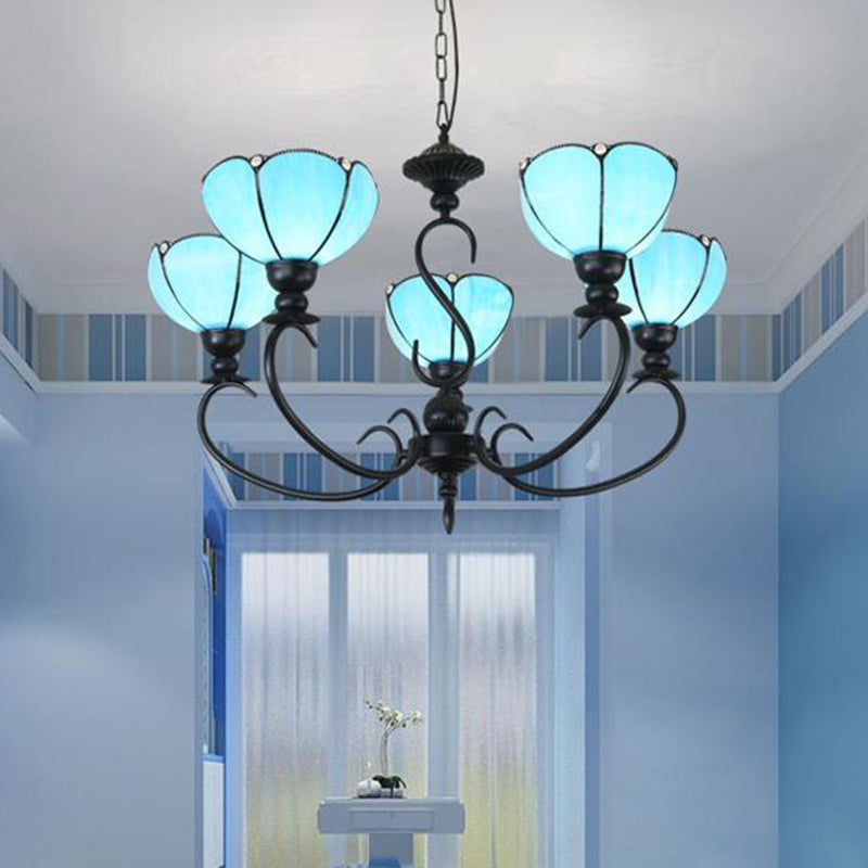 Scalloped Chandelier 3/5/6/8 Lights Blue/Blue and Clear Glass Baroque Pendant Lamp for Dining Room Clearhalo 'Ceiling Lights' 'Chandeliers' 'Close To Ceiling Lights' 'Industrial' 'Middle Century Chandeliers' 'Tiffany Chandeliers' 'Tiffany close to ceiling' 'Tiffany' Lighting' 293332
