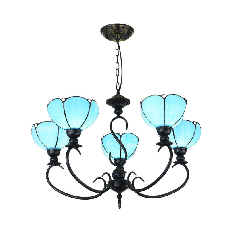 Scalloped Chandelier 3/5/6/8 Lights Blue/Blue and Clear Glass Baroque Pendant Lamp for Dining Room Clearhalo 'Ceiling Lights' 'Chandeliers' 'Close To Ceiling Lights' 'Industrial' 'Middle Century Chandeliers' 'Tiffany Chandeliers' 'Tiffany close to ceiling' 'Tiffany' Lighting' 293333