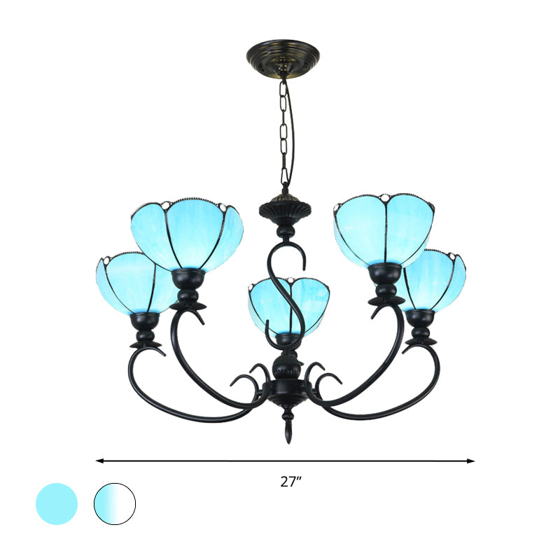 Scalloped Chandelier 3/5/6/8 Lights Blue/Blue and Clear Glass Baroque Pendant Lamp for Dining Room Clearhalo 'Ceiling Lights' 'Chandeliers' 'Close To Ceiling Lights' 'Industrial' 'Middle Century Chandeliers' 'Tiffany Chandeliers' 'Tiffany close to ceiling' 'Tiffany' Lighting' 293334