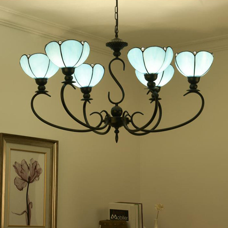 Scalloped Chandelier 3/5/6/8 Lights Blue/Blue and Clear Glass Baroque Pendant Lamp for Dining Room Clearhalo 'Ceiling Lights' 'Chandeliers' 'Close To Ceiling Lights' 'Industrial' 'Middle Century Chandeliers' 'Tiffany Chandeliers' 'Tiffany close to ceiling' 'Tiffany' Lighting' 293336