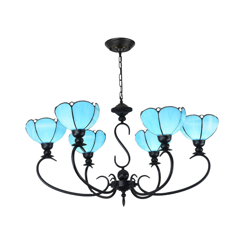 Scalloped Chandelier 3/5/6/8 Lights Blue/Blue and Clear Glass Baroque Pendant Lamp for Dining Room Clearhalo 'Ceiling Lights' 'Chandeliers' 'Close To Ceiling Lights' 'Industrial' 'Middle Century Chandeliers' 'Tiffany Chandeliers' 'Tiffany close to ceiling' 'Tiffany' Lighting' 293337
