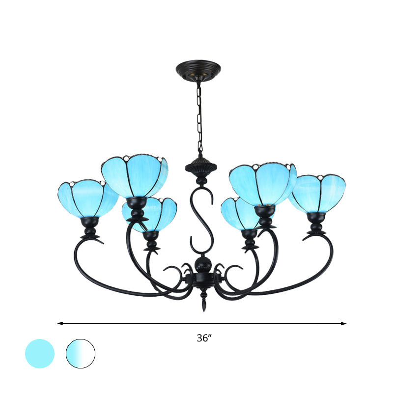 Scalloped Chandelier 3/5/6/8 Lights Blue/Blue and Clear Glass Baroque Pendant Lamp for Dining Room Clearhalo 'Ceiling Lights' 'Chandeliers' 'Close To Ceiling Lights' 'Industrial' 'Middle Century Chandeliers' 'Tiffany Chandeliers' 'Tiffany close to ceiling' 'Tiffany' Lighting' 293338
