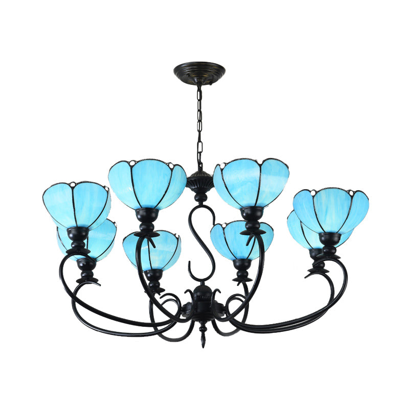 Scalloped Chandelier 3/5/6/8 Lights Blue/Blue and Clear Glass Baroque Pendant Lamp for Dining Room Clearhalo 'Ceiling Lights' 'Chandeliers' 'Close To Ceiling Lights' 'Industrial' 'Middle Century Chandeliers' 'Tiffany Chandeliers' 'Tiffany close to ceiling' 'Tiffany' Lighting' 293341