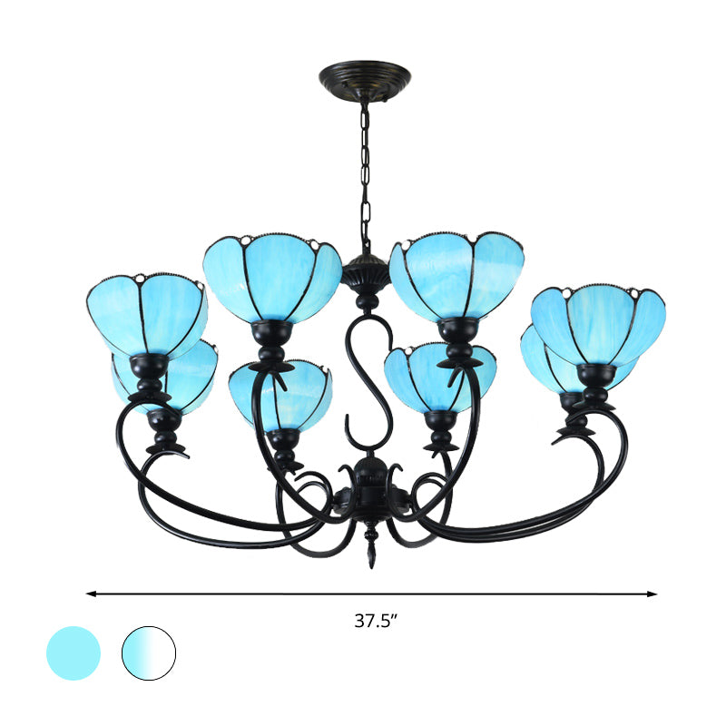 Scalloped Chandelier 3/5/6/8 Lights Blue/Blue and Clear Glass Baroque Pendant Lamp for Dining Room Clearhalo 'Ceiling Lights' 'Chandeliers' 'Close To Ceiling Lights' 'Industrial' 'Middle Century Chandeliers' 'Tiffany Chandeliers' 'Tiffany close to ceiling' 'Tiffany' Lighting' 293342