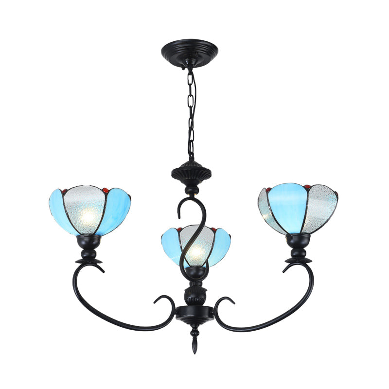 Scalloped Chandelier 3/5/6/8 Lights Blue/Blue and Clear Glass Baroque Pendant Lamp for Dining Room Clearhalo 'Ceiling Lights' 'Chandeliers' 'Close To Ceiling Lights' 'Industrial' 'Middle Century Chandeliers' 'Tiffany Chandeliers' 'Tiffany close to ceiling' 'Tiffany' Lighting' 293346