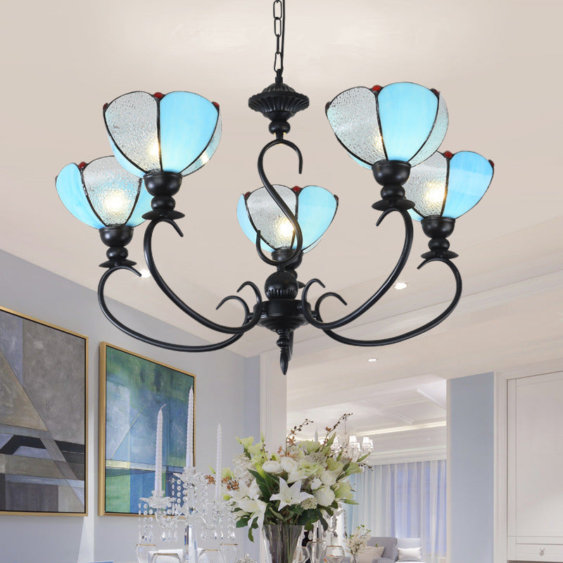 Scalloped Chandelier 3/5/6/8 Lights Blue/Blue and Clear Glass Baroque Pendant Lamp for Dining Room Clearhalo 'Ceiling Lights' 'Chandeliers' 'Close To Ceiling Lights' 'Industrial' 'Middle Century Chandeliers' 'Tiffany Chandeliers' 'Tiffany close to ceiling' 'Tiffany' Lighting' 293349