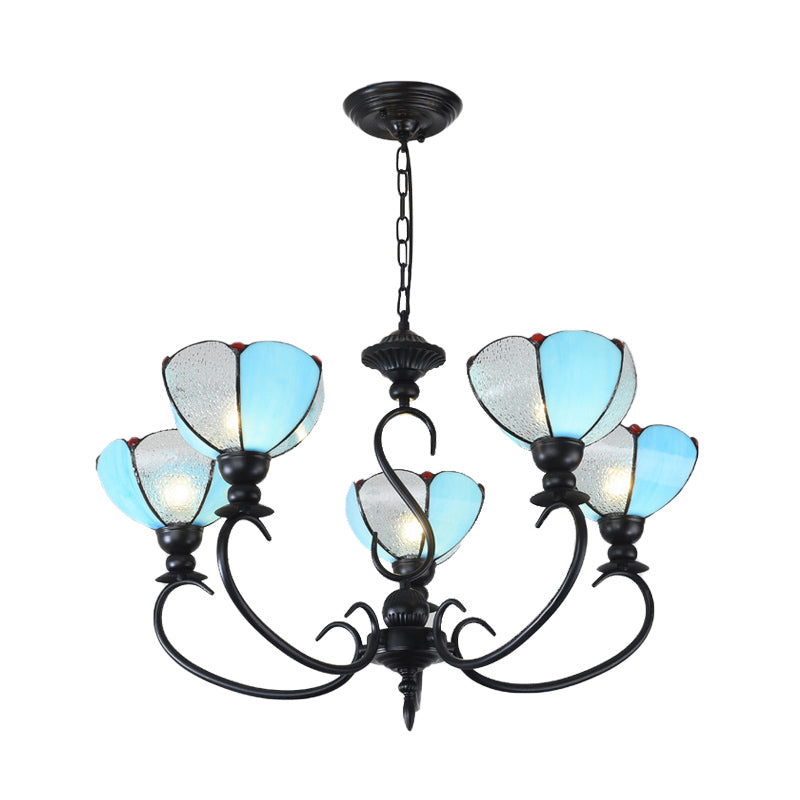 Scalloped Chandelier 3/5/6/8 Lights Blue/Blue and Clear Glass Baroque Pendant Lamp for Dining Room Clearhalo 'Ceiling Lights' 'Chandeliers' 'Close To Ceiling Lights' 'Industrial' 'Middle Century Chandeliers' 'Tiffany Chandeliers' 'Tiffany close to ceiling' 'Tiffany' Lighting' 293350