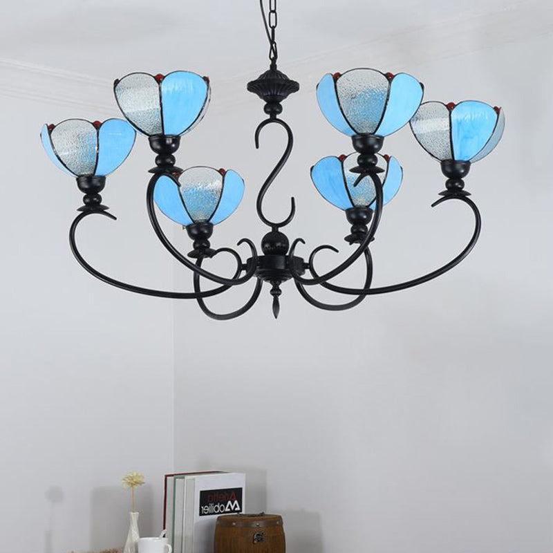 Scalloped Chandelier 3/5/6/8 Lights Blue/Blue and Clear Glass Baroque Pendant Lamp for Dining Room Clearhalo 'Ceiling Lights' 'Chandeliers' 'Close To Ceiling Lights' 'Industrial' 'Middle Century Chandeliers' 'Tiffany Chandeliers' 'Tiffany close to ceiling' 'Tiffany' Lighting' 293352