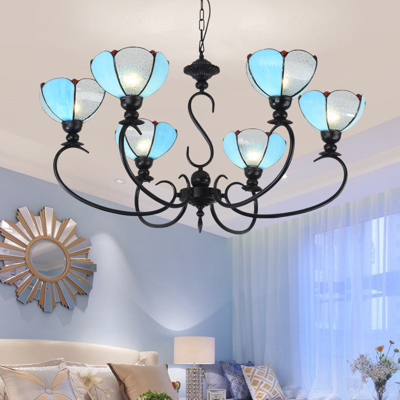 Scalloped Chandelier 3/5/6/8 Lights Blue/Blue and Clear Glass Baroque Pendant Lamp for Dining Room Clearhalo 'Ceiling Lights' 'Chandeliers' 'Close To Ceiling Lights' 'Industrial' 'Middle Century Chandeliers' 'Tiffany Chandeliers' 'Tiffany close to ceiling' 'Tiffany' Lighting' 293353