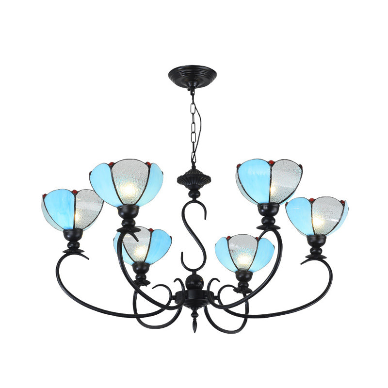 Scalloped Chandelier 3/5/6/8 Lights Blue/Blue and Clear Glass Baroque Pendant Lamp for Dining Room Clearhalo 'Ceiling Lights' 'Chandeliers' 'Close To Ceiling Lights' 'Industrial' 'Middle Century Chandeliers' 'Tiffany Chandeliers' 'Tiffany close to ceiling' 'Tiffany' Lighting' 293354