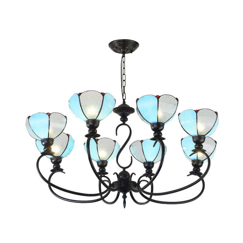 Scalloped Chandelier 3/5/6/8 Lights Blue/Blue and Clear Glass Baroque Pendant Lamp for Dining Room Clearhalo 'Ceiling Lights' 'Chandeliers' 'Close To Ceiling Lights' 'Industrial' 'Middle Century Chandeliers' 'Tiffany Chandeliers' 'Tiffany close to ceiling' 'Tiffany' Lighting' 293358