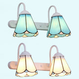 2 Heads Vanity Lighting Fixture Tiffany Cone White/Blue Glass Wall Mounted Light for Bedroom Clearhalo 'Industrial' 'Middle century wall lights' 'Tiffany wall lights' 'Tiffany' 'Wall Lamps & Sconces' 'Wall Lights' Lighting' 29336