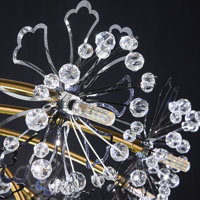 Gold Dandelion Semi Flush Mount Postmodern Crystal Beaded 21 Lights Dining Room Ceiling Lighting Clearhalo 'Ceiling Lights' 'Close To Ceiling Lights' 'Close to ceiling' 'Semi-flushmount' Lighting' 293427