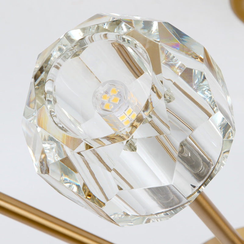 Clear Faceted Crystal Gold Ceiling Lamp Sputnik 12 Heads Postmodern Semi Flush Mount Light Fixture Clearhalo 'Ceiling Lights' 'Close To Ceiling Lights' 'Close to ceiling' 'Semi-flushmount' Lighting' 293433