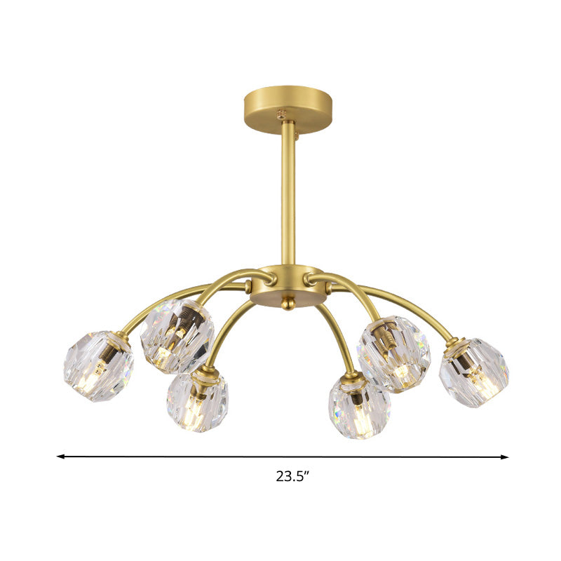 6 Heads Faceted Crystal Semi Flush Mount Lighting Postmodern Gold Sputnik Dining Room Ceiling Light Fixture Clearhalo 'Ceiling Lights' 'Close To Ceiling Lights' 'Close to ceiling' 'Semi-flushmount' Lighting' 293444