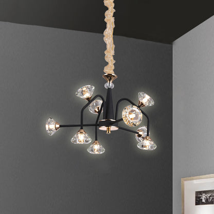 Black 9/12 Lights Chandelier Light Modern Pyramid Crystal Curved Arm Hanging Ceiling Light 9 Black Clearhalo 'Ceiling Lights' 'Chandeliers' Lighting' options 293452_919c305d-119f-48cc-bbd5-5ef902dabfe6