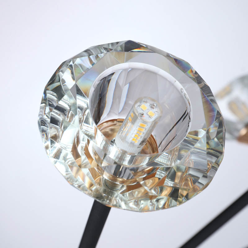 Black 9/12 Lights Chandelier Light Modern Pyramid Crystal Curved Arm Hanging Ceiling Light Clearhalo 'Ceiling Lights' 'Chandeliers' Lighting' options 293461