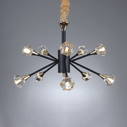 Pyramid Crystal Sputnik Semi Flush Mount Fixture Modern 10 Heads Living Room Ceiling Lamp in Black Clearhalo 'Ceiling Lights' 'Chandeliers' Lighting' options 293465