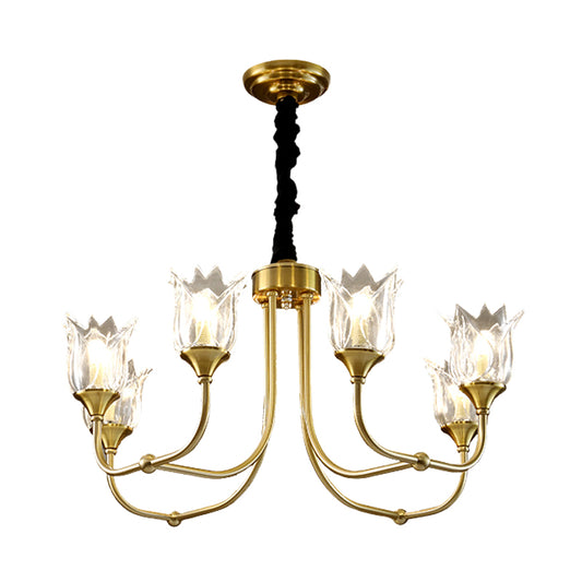 Flower Clear Glass Pendant Light Postmodern 6 Heads Dining Room Chandelier Light Fixture in Gold Clearhalo 'Ceiling Lights' 'Chandeliers' Lighting' options 293483