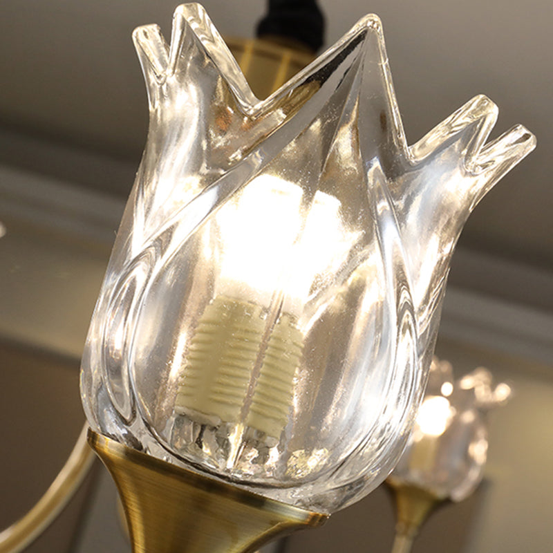 Flower Clear Glass Pendant Light Postmodern 6 Heads Dining Room Chandelier Light Fixture in Gold Clearhalo 'Ceiling Lights' 'Chandeliers' Lighting' options 293485