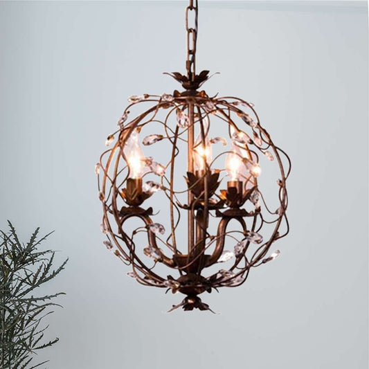 Brass 3 Lights Suspension Pendant Vintage Teardrop Crystal Orbit Ceiling Chandelier Clearhalo 'Ceiling Lights' 'Chandeliers' Lighting' options 293550