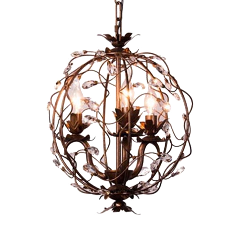 Brass 3 Lights Suspension Pendant Vintage Teardrop Crystal Orbit Ceiling Chandelier Clearhalo 'Ceiling Lights' 'Chandeliers' Lighting' options 293552