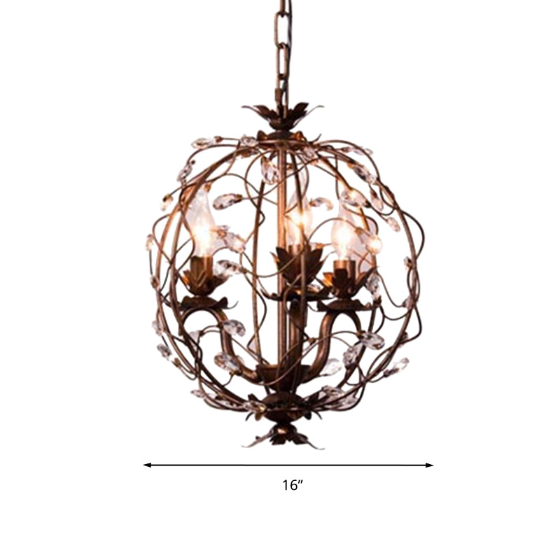 Brass 3 Lights Suspension Pendant Vintage Teardrop Crystal Orbit Ceiling Chandelier Clearhalo 'Ceiling Lights' 'Chandeliers' Lighting' options 293553