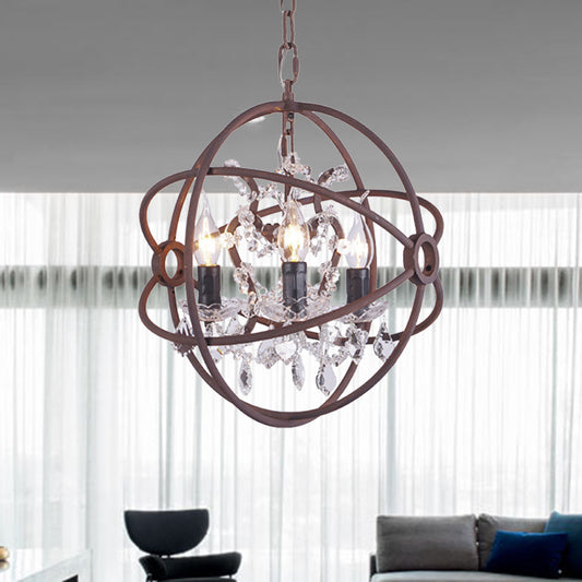 Crystal Drop Rust Ceiling Light Fixture Orbit 3 Heads Vintage Chandelier Pendant Light Clearhalo 'Ceiling Lights' 'Chandeliers' Lighting' options 293555