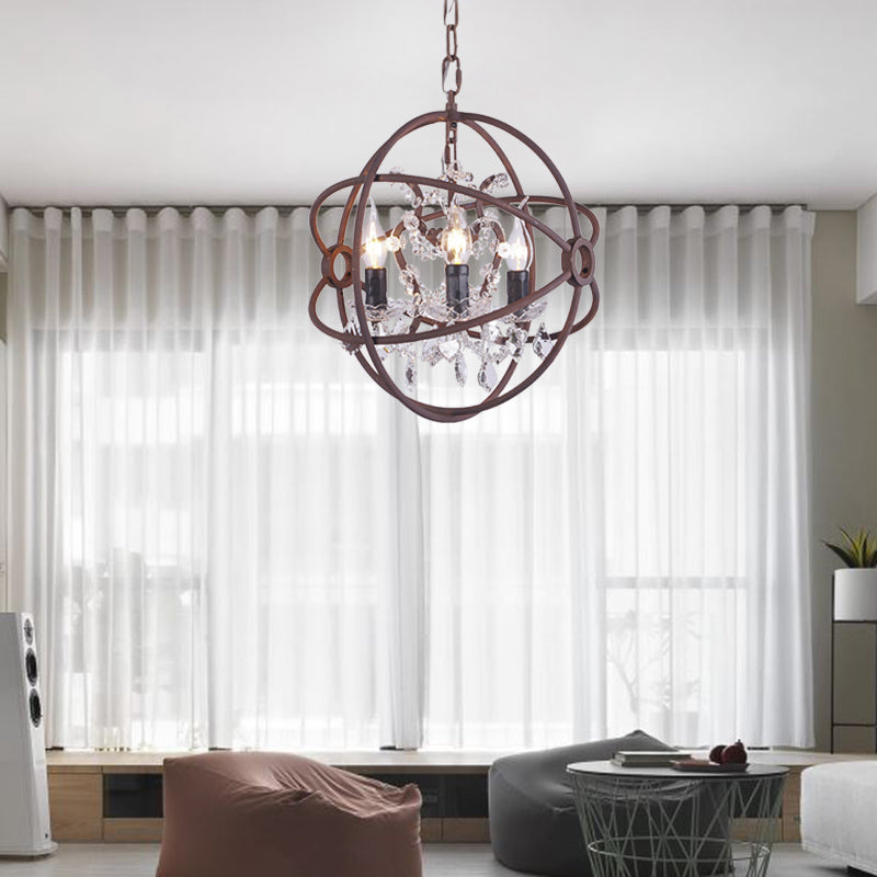Rust Ceilng Light Crystal Drop Rust Ceiling Light Fixture Orbit 3 Heads Vintage ...