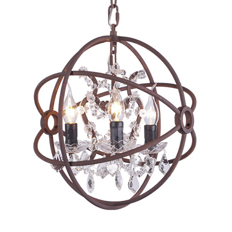 Crystal Drop Rust Ceiling Light Fixture Orbit 3 Heads Vintage Chandelier Pendant Light Clearhalo 'Ceiling Lights' 'Chandeliers' Lighting' options 293557