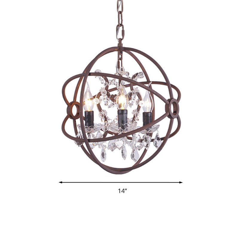 Crystal Drop Rust Ceiling Light Fixture Orbit 3 Heads Vintage Chandelier Pendant Light Clearhalo 'Ceiling Lights' 'Chandeliers' Lighting' options 293558
