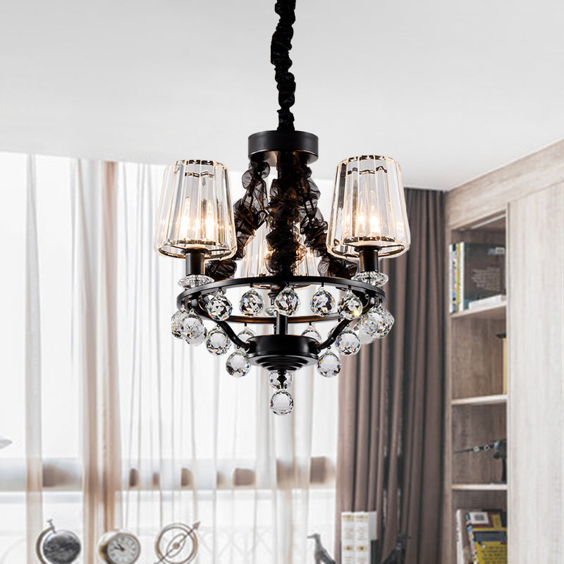 Black Tapered Chandelier Pendant Light Traditional Crystal Block 3/6 Heads Bedroom Hanging Ceiling Light Clearhalo 'Ceiling Lights' 'Chandeliers' Lighting' options 293579