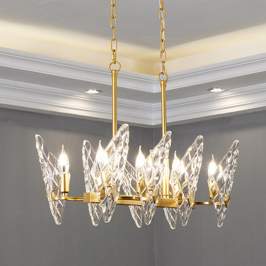 Candelabra Dining Room Suspension Lamp Postmodern Lattice Glass 8 Heads Gold Island Lighting Clearhalo 'Ceiling Lights' 'Chandeliers' 'Glass shade' 'Glass' 'Island Lights' Lighting' 293607