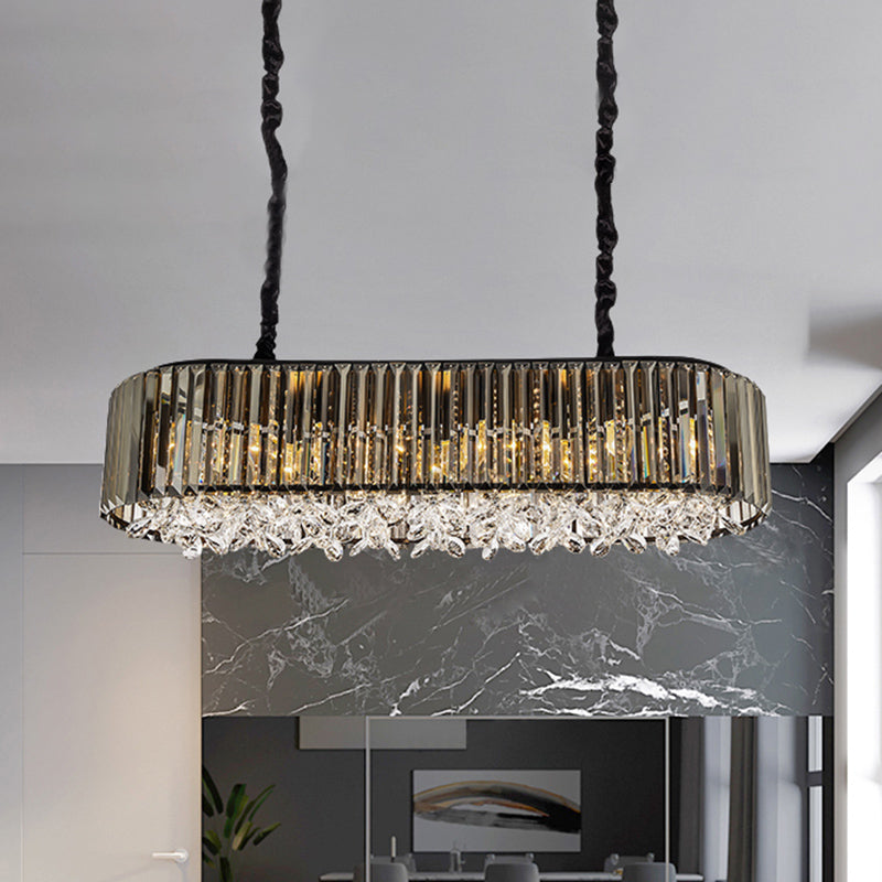 6 Heads Three Sided Crystal Pendant Light Modern Smoke Gray Oval Dining Room Island Ceiling Light Clearhalo 'Ceiling Lights' 'Island Lights' Lighting' 293613