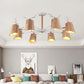 Nordic Beveled Hanging Light Wood 3/8 Heads Dining Room Chandelier Light Fixture in Beige Clearhalo 'Ceiling Lights' 'Chandeliers' Lighting' options 293736