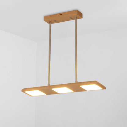 Simple Rectangle Wood Island Lamp 3 Lights Hanging Light Fixture in Beige for Dining Room Wood Clearhalo 'Ceiling Lights' 'Island Lights' Lighting' 293756
