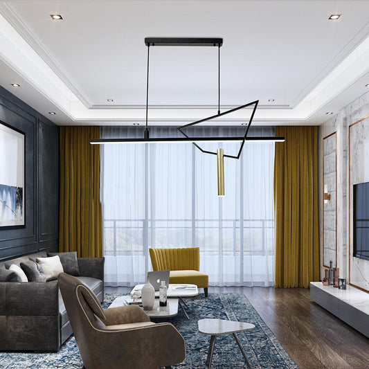 Black Linear Chandelier Lamp Minimalist Metal LED Hanging Pendant Light for Reading Room