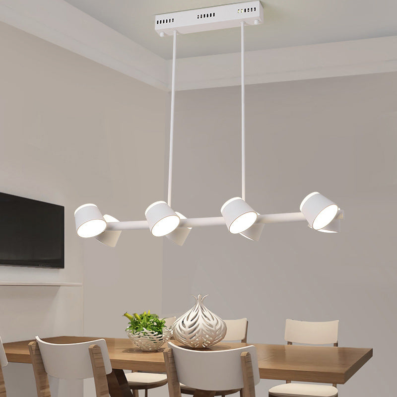 Metal Linear Pendant Light Fixture Simple Style 8 Lights White Hanging Ceiling Light Clearhalo 'Ceiling Lights' 'Chandeliers' 'Modern Chandeliers' 'Modern' Lighting' 293777