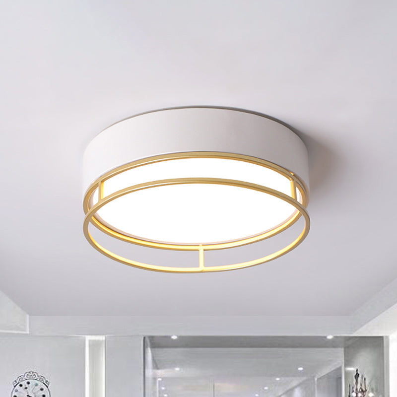Modernism Drum Flush Mount Lighting Metal Corridor White LED Ceiling Light, Warm/White/3 Color Light White Clearhalo 'Ceiling Lights' 'Close To Ceiling Lights' 'Close to ceiling' 'Flush mount' Lighting' 293810