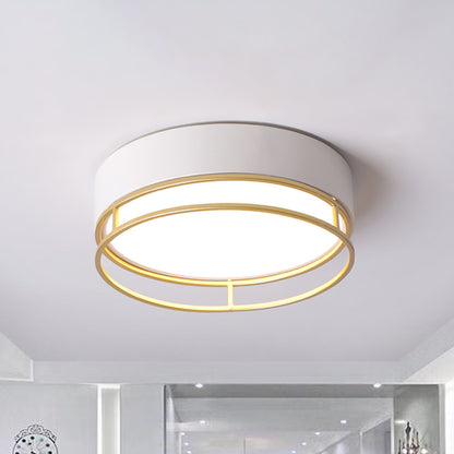 Modernism Drum Flush Mount Lighting Metal Corridor White LED Ceiling Light, Warm/White/3 Color Light White Clearhalo 'Ceiling Lights' 'Close To Ceiling Lights' 'Close to ceiling' 'Flush mount' Lighting' 293810