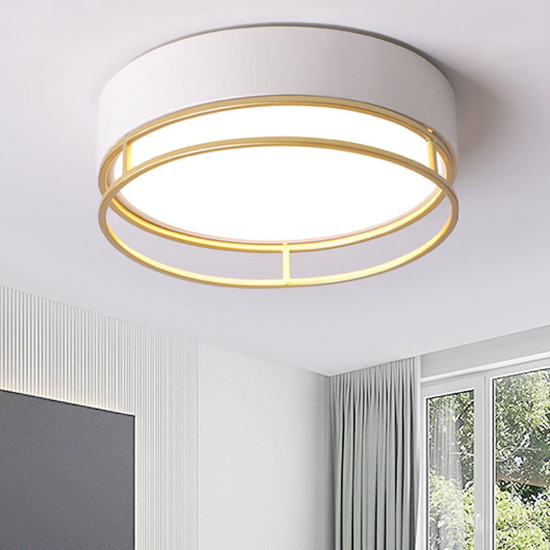 Modernism Drum Flush Mount Lighting Metal Corridor White LED Ceiling Light, Warm/White/3 Color Light Clearhalo 'Ceiling Lights' 'Close To Ceiling Lights' 'Close to ceiling' 'Flush mount' Lighting' 293811