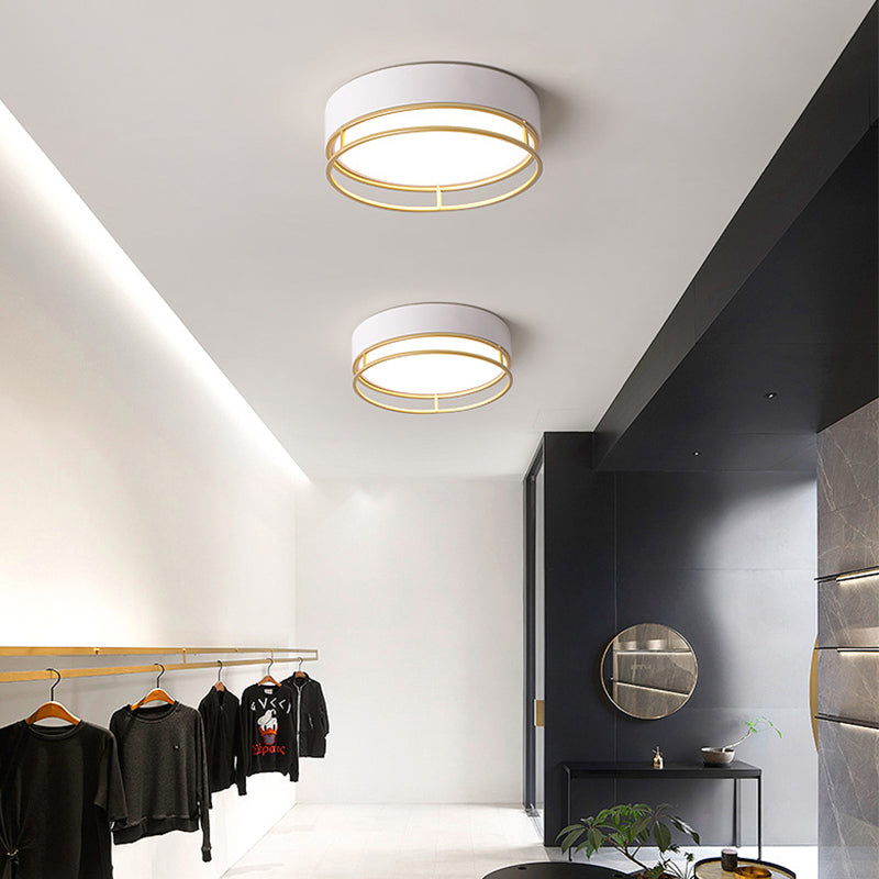 Modernism Drum Flush Mount Lighting Metal Corridor White LED Ceiling Light, Warm/White/3 Color Light Clearhalo 'Ceiling Lights' 'Close To Ceiling Lights' 'Close to ceiling' 'Flush mount' Lighting' 293812