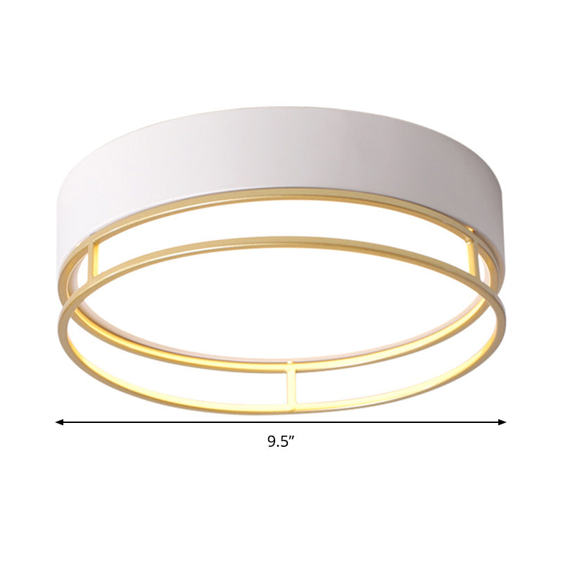 Modernism Drum Flush Mount Lighting Metal Corridor White LED Ceiling Light, Warm/White/3 Color Light Clearhalo 'Ceiling Lights' 'Close To Ceiling Lights' 'Close to ceiling' 'Flush mount' Lighting' 293814