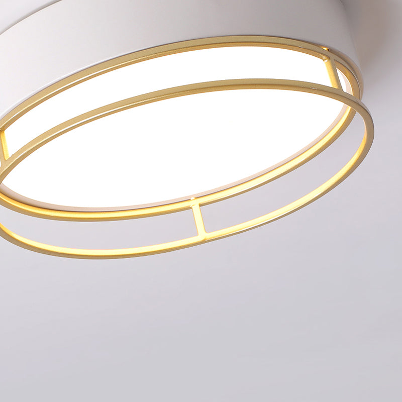 Modernism Drum Flush Mount Lighting Metal Corridor White LED Ceiling Light, Warm/White/3 Color Light Clearhalo 'Ceiling Lights' 'Close To Ceiling Lights' 'Close to ceiling' 'Flush mount' Lighting' 293815