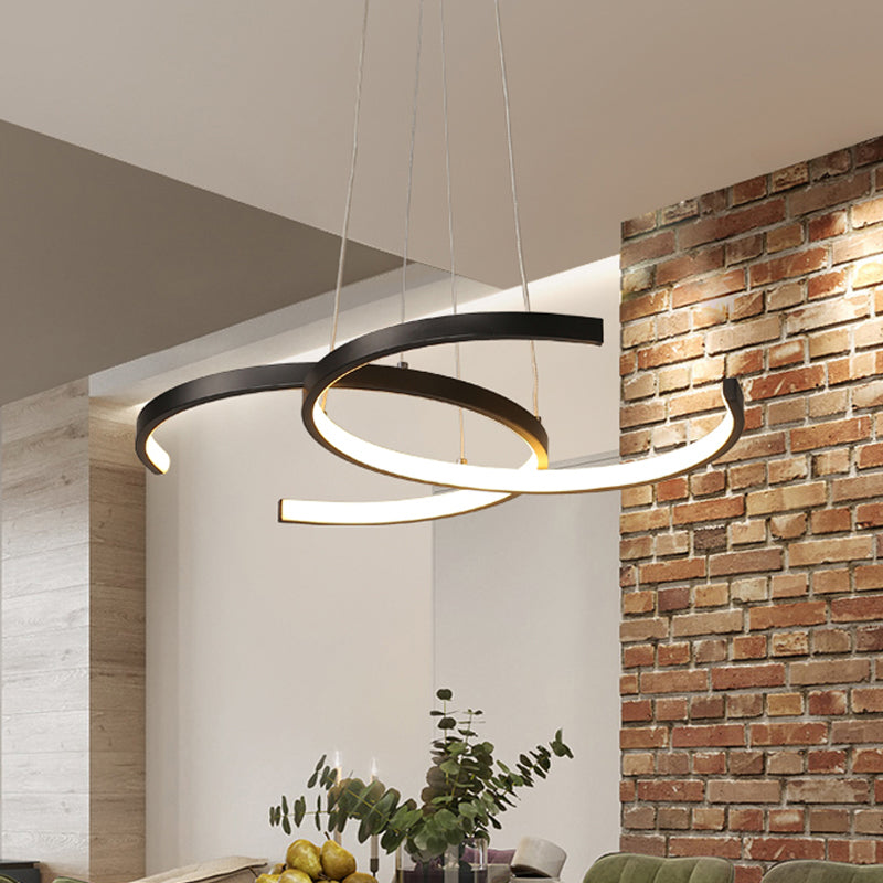 Double C-Shape Metal Ceiling Pendant Light Minimalist Black/White LED Chandelier Light, Warm/White Light Black Warm Clearhalo 'Ceiling Lights' 'Chandeliers' 'Modern Chandeliers' 'Modern' Lighting' 293925